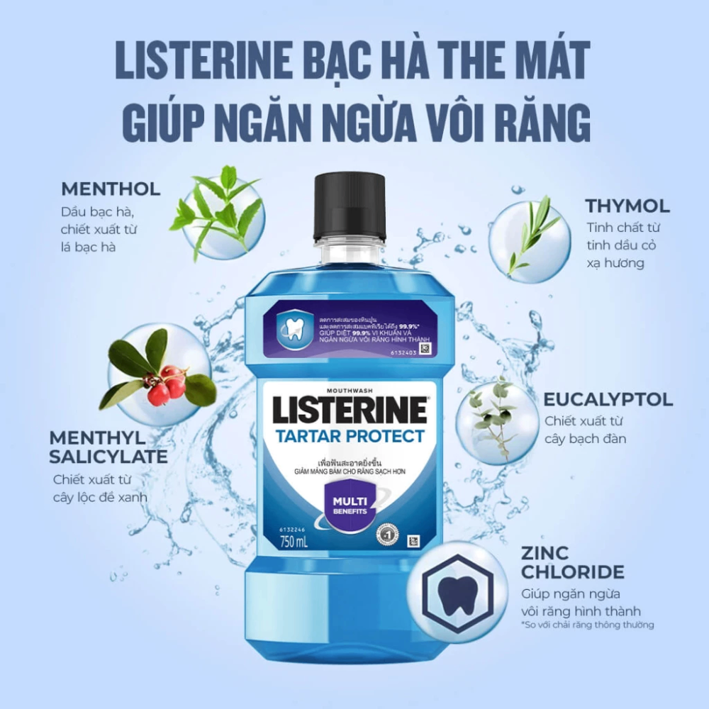 Nước súc miệng Listerine Cool Mint Total Care Sensitive 250/750ml cho răng nhạy cảm