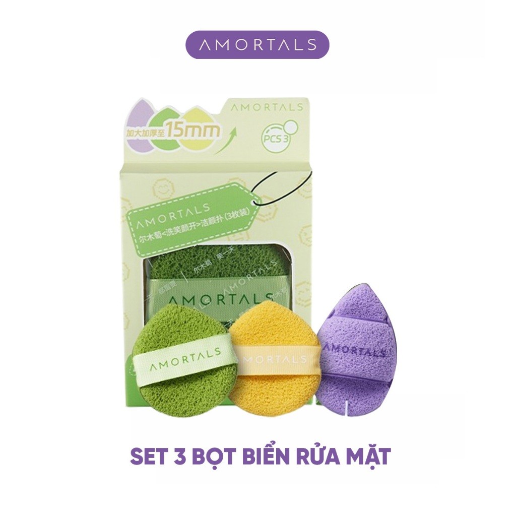 Hộp mút bọt biển rửa mặt AMORTALS rửa mặt sạch sâu cho mọi loại da