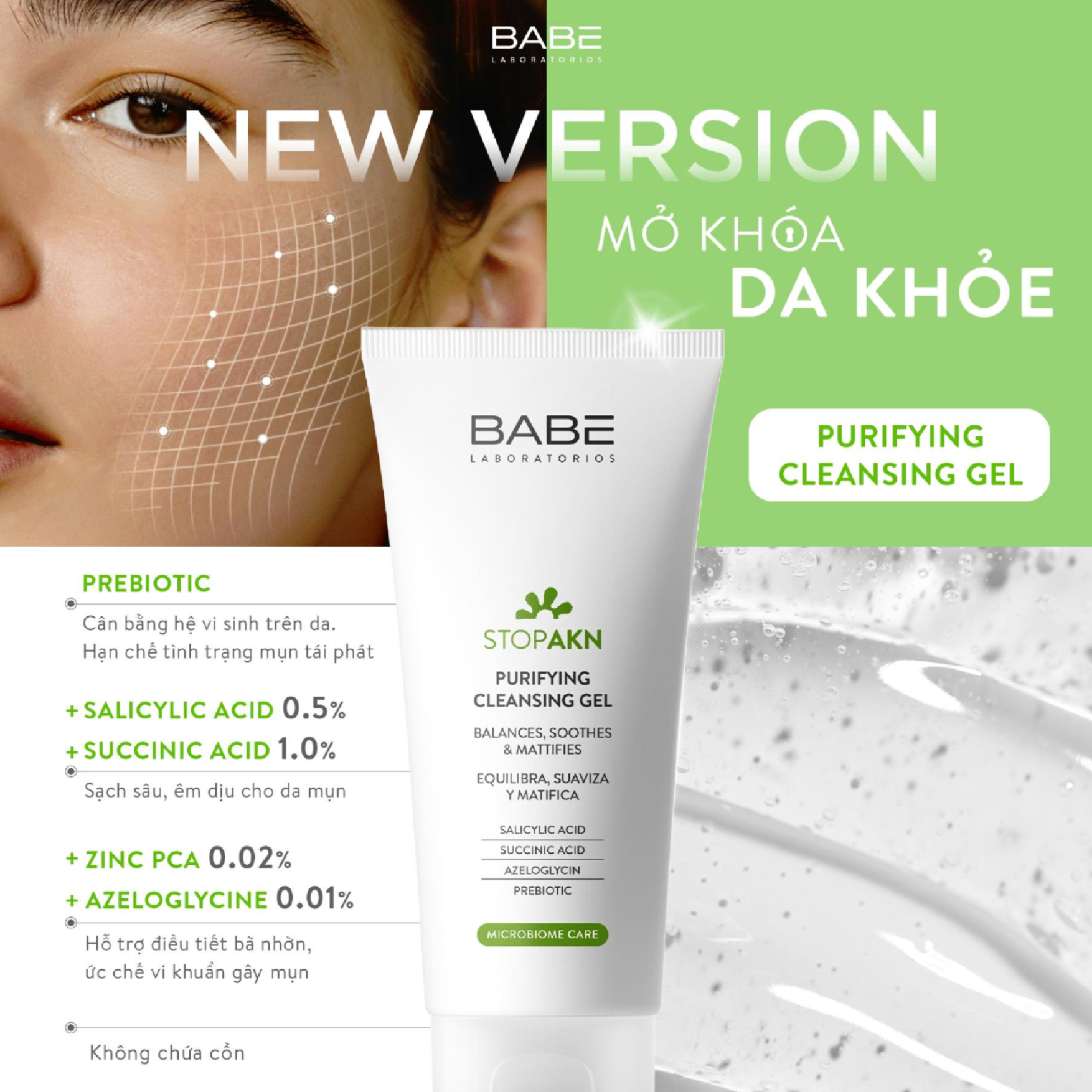 Sữa rửa mặt Babe Stop AKN Purifying Cleansing Gel 200ml (mẫu mới)