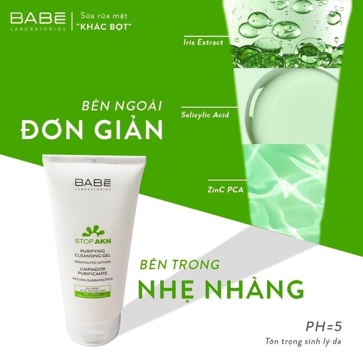 Sữa rửa mặt Babe Stop AKN Purifying Cleansing Gel 200ml (mẫu mới)