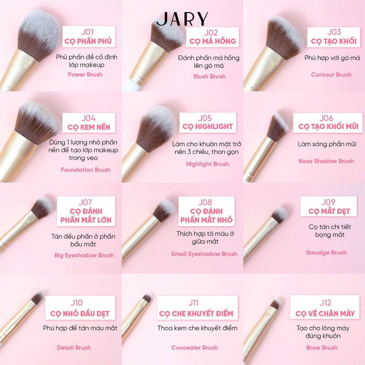 Cọ trang điểm cao cấp thuần chay Jary Makeup Brush lẻ từng cây tán phấn đều màu mềm êm trên da