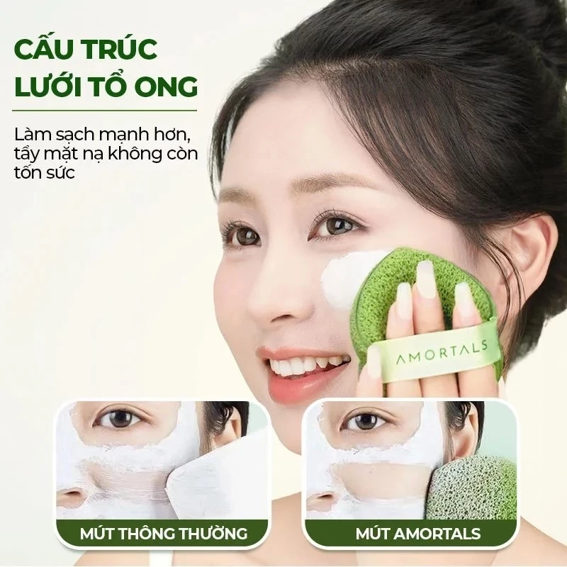 Hộp mút bọt biển rửa mặt AMORTALS rửa mặt sạch sâu cho mọi loại da