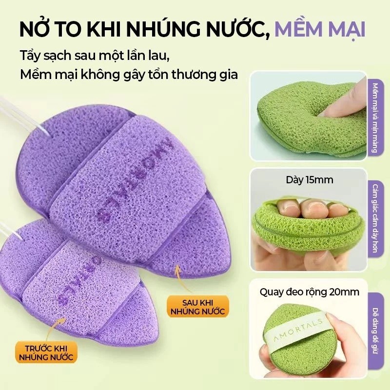 Hộp mút bọt biển rửa mặt AMORTALS rửa mặt sạch sâu cho mọi loại da