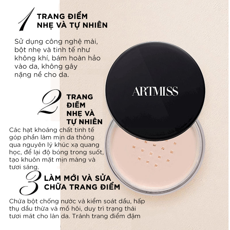 Phấn phủ Artmiss Transparent Matte Powder 30g kiềm dầu cố định lớp nền tạo hiệu ứng lì mịn tự nhiên