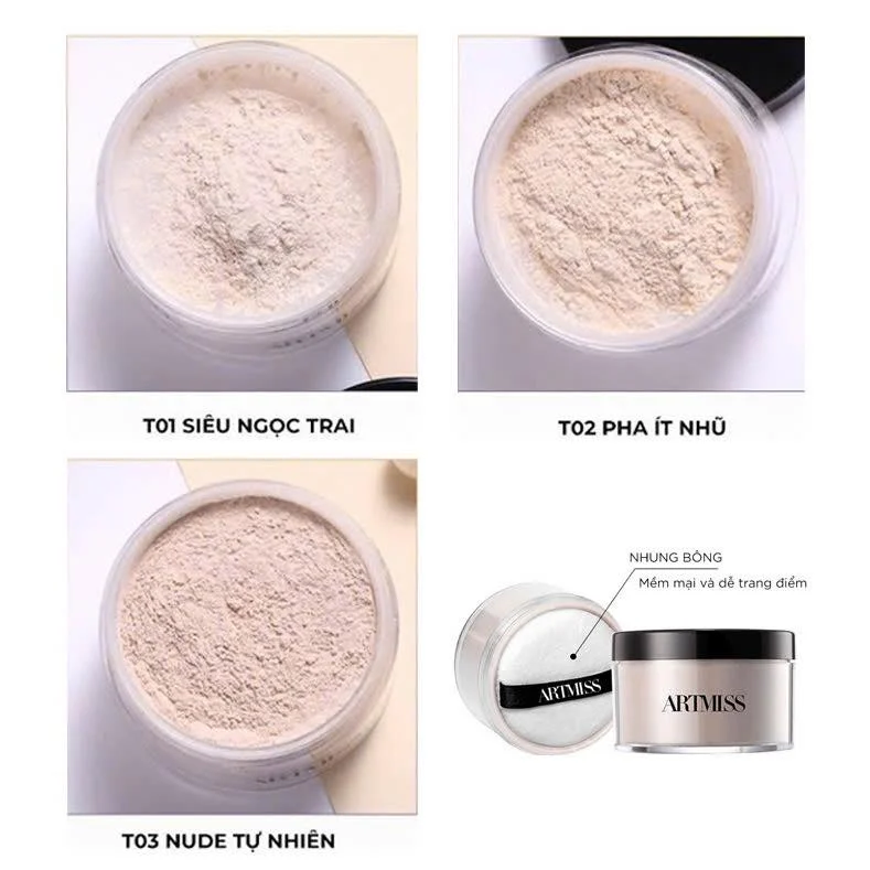Phấn phủ Artmiss Transparent Matte Powder 30g kiềm dầu cố định lớp nền tạo hiệu ứng lì mịn tự nhiên