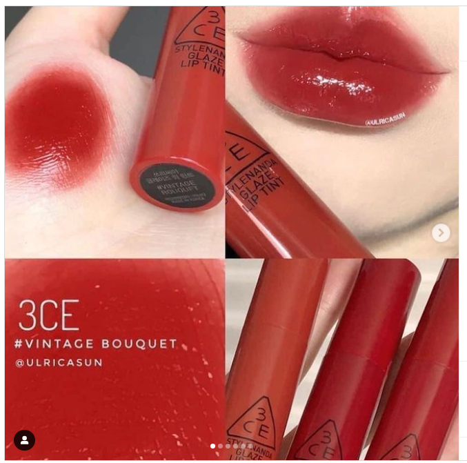 Son kem 3CE Glaze Lip Tint 3g độ che phủ tốt dưỡng môi mềm mại