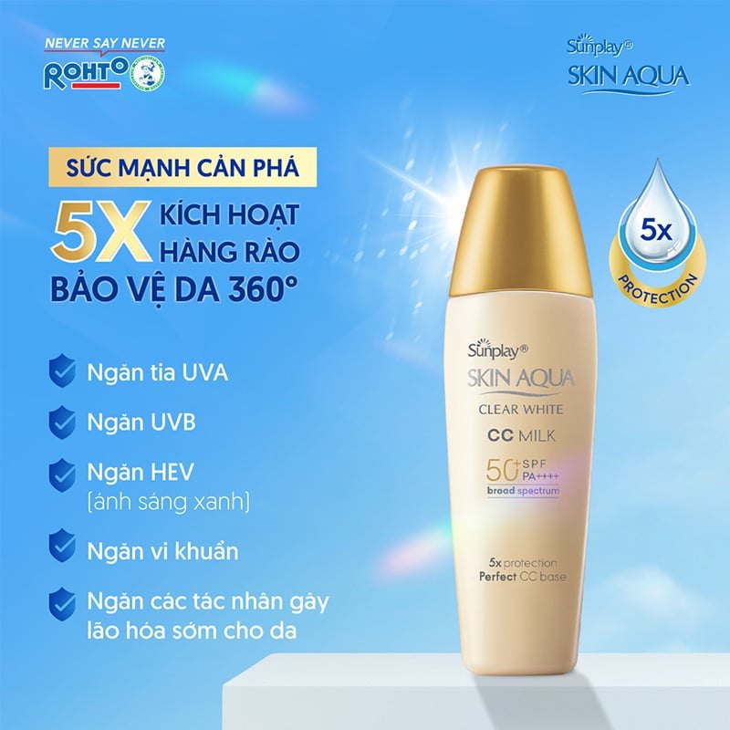 (Rohto) Sữa chống nắng Skin Aqua Clear White CC Milk SPF 50+ PA++++ 25g