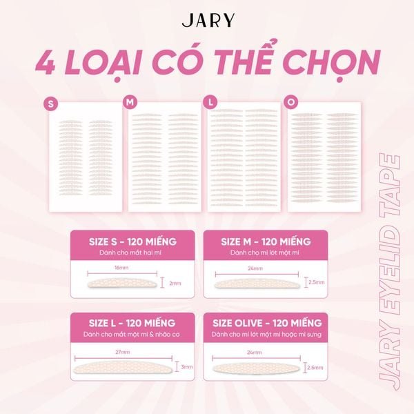 Miếng dán kích mí Jary Eyelid Tape 40 miếng nhiều size tệp màu da bám dính tốt