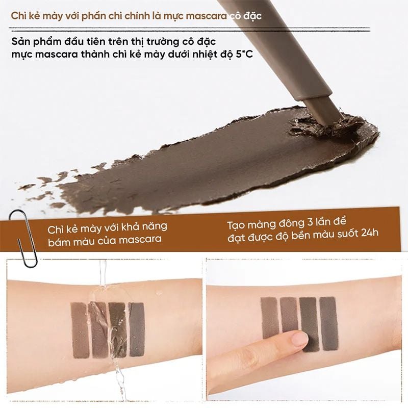 Chì kẻ mày Judydoll Long-lasting Eyebrow Gel Pencil #02 dễ kẻ lâu trôi lên màu tự nhiê
