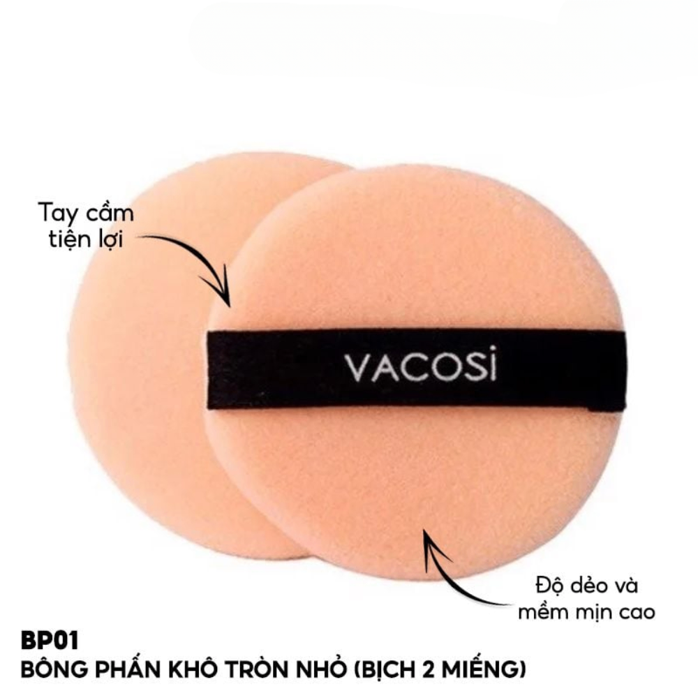 Bông Phấn Khô Vacosi Tròn Nhỏ BP01 (Bịch 2 Cái)