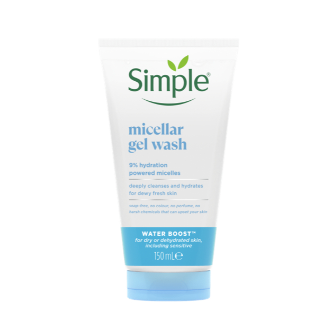 Sữa rửa mặt Simple Water Boost Micellar Facial Gel Wash 150ml dành cho da khô và da nhạy cảm