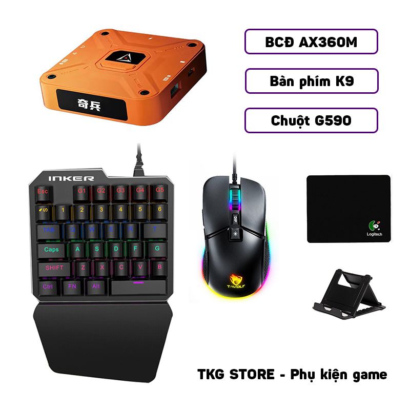 Combo bộ chuyển đổi Aimzenix AX360M và bàn phím K9 chuột G590 chơi game trên iPhone, iPad