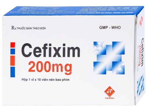 5168. Cefixim 200mg ( Cefixim 200mg; Hộp 1 vỉ x 10 viên nén bao phim; Thùng 450 hộp) Vidipha.