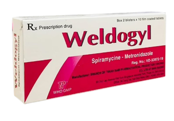 5179. Wel Dogyl (Spiramycin 183mg + Metronidazole 125mg; Hộp 2 vỉ x 10 viên nén bao phim; Thùng 510 hộp) Thành Nam .