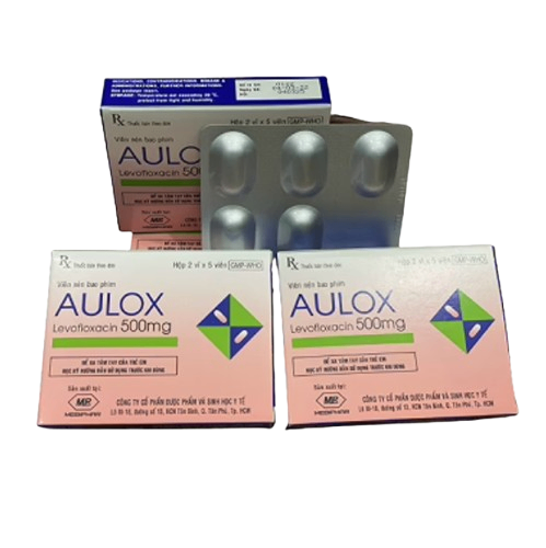 5174.(KSĐB) Aulox (Levofloxacin 500mg: Hộp 2 vỉ x 5 viên nang cứng; Thùng 356 hộp) Mebiphar.
