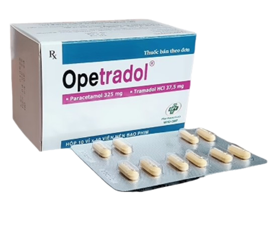 5184. Opetradol ( Paracetamol (Acetaminophen) 325mg + Tramadol 37,5mg; Hộp 10 vỉ x 10 viên nén bao phim; Thùng 84 chai) OPV .