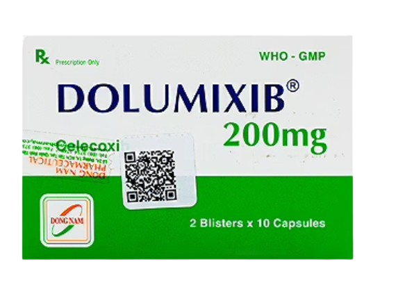 5181. Dolumixib 200mg (Celecoxib 200mg: Hộp 2 vỉ x 10 viên nang cứng; Thùng 300 hộp) Đông Nam.