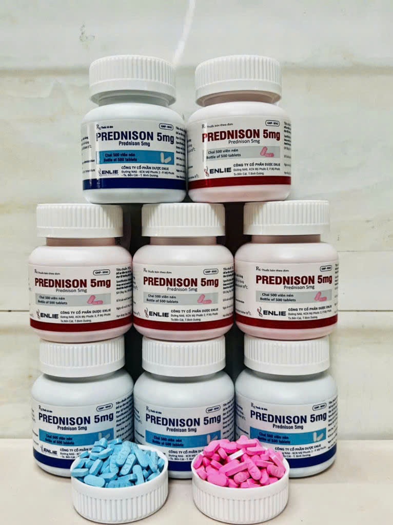 5020. PREDNISON (Chai lùn) (có 2 màu Xanh, Hồng) (Prednisolon 5mg, Chai 500 viên, thùng 100 chai) Becamex