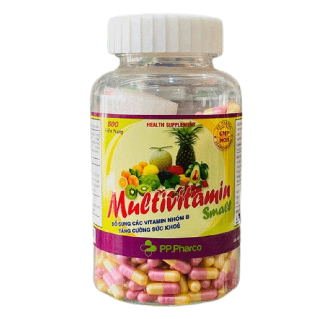 3619. MULTIVITAMIN SMALL (Vitamin B1 1mg + Vitamin B2 1mg + Vitamin B5 1mg + Vitamin B9 0.2mg; Chai 500 viên nang cưn, Thùng 105c) TPCN PP.Pharco