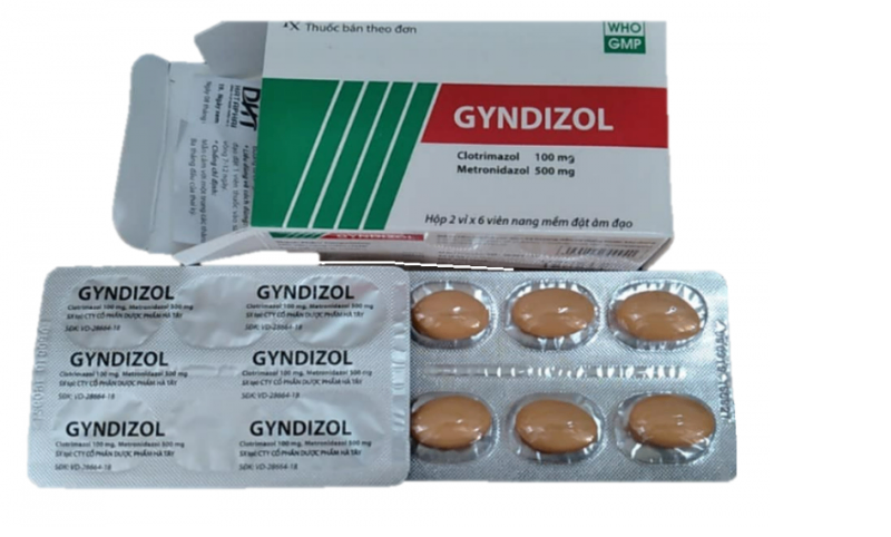 5196. (KSĐB) VIÊN ĐẶT GYNDIZOL (Clotrimazol + Metronidazol 100mg + 500mg; Hộp 2 vỉ x 6 viên đặt; Thùng 100 hộp) DHT