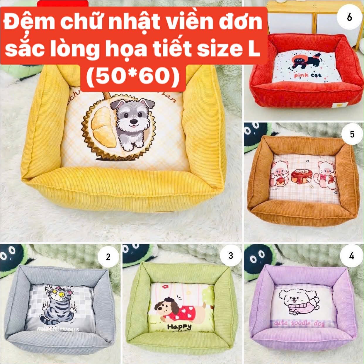Đệm chữ nhật viền đơn sắc lòng họa tiết size L (50*60)