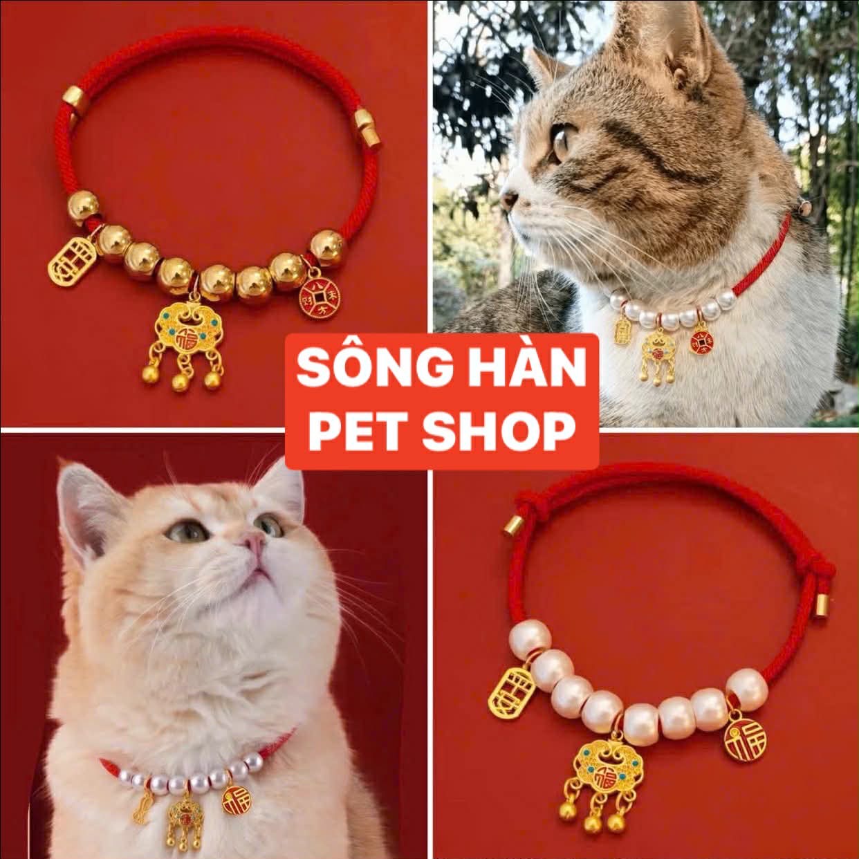Vòng cổ tròn đỏ dây rút hạt vàng tết S (18*35)