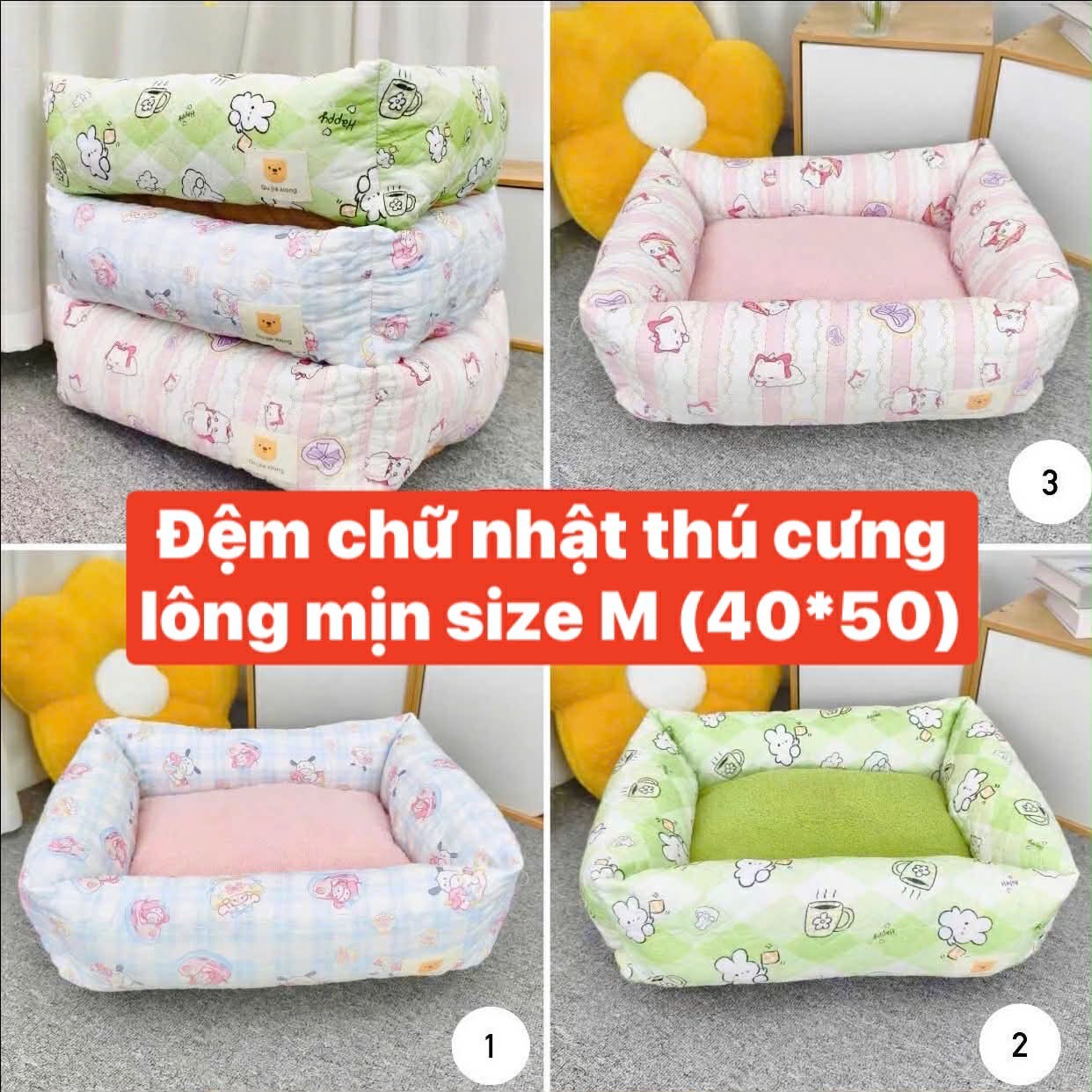 Đệm chữ nhật thú cưng lông mịn size L (50*60)