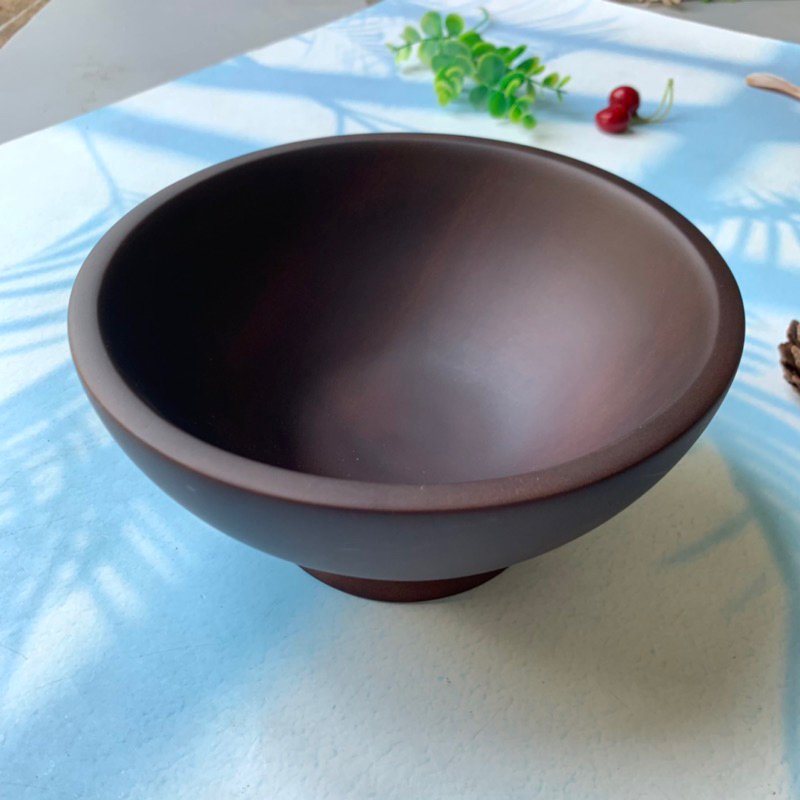 Bát gỗ xà cừ 20cm có đế màu nâu đen