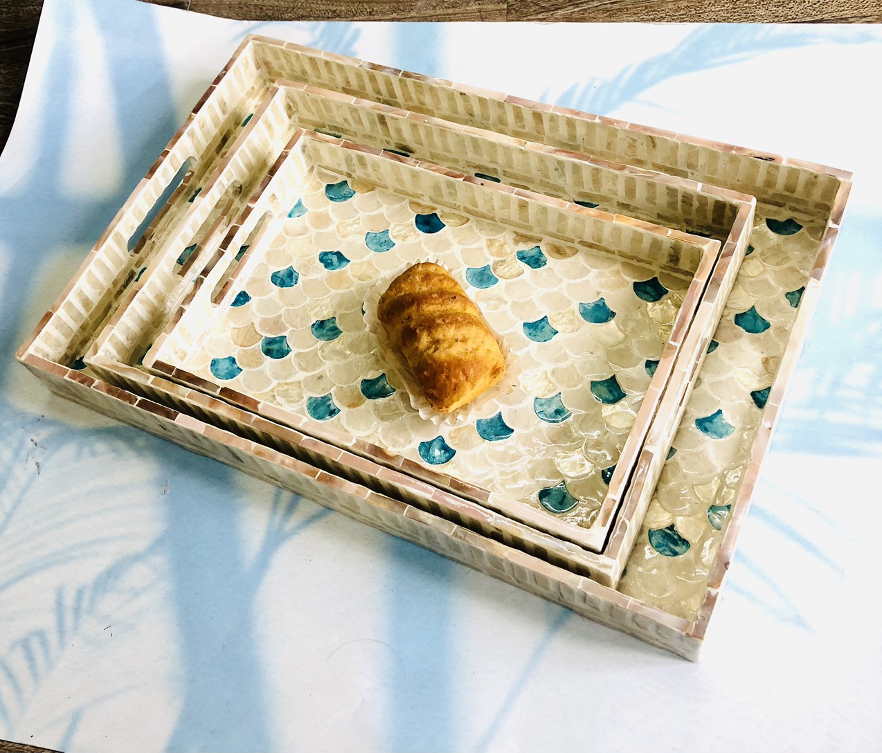 Khay Khảm Trai Hình Chữ Nhật Vảy Cá Siêu Đẹp, Khay Đựng Trà Bánh, Decor