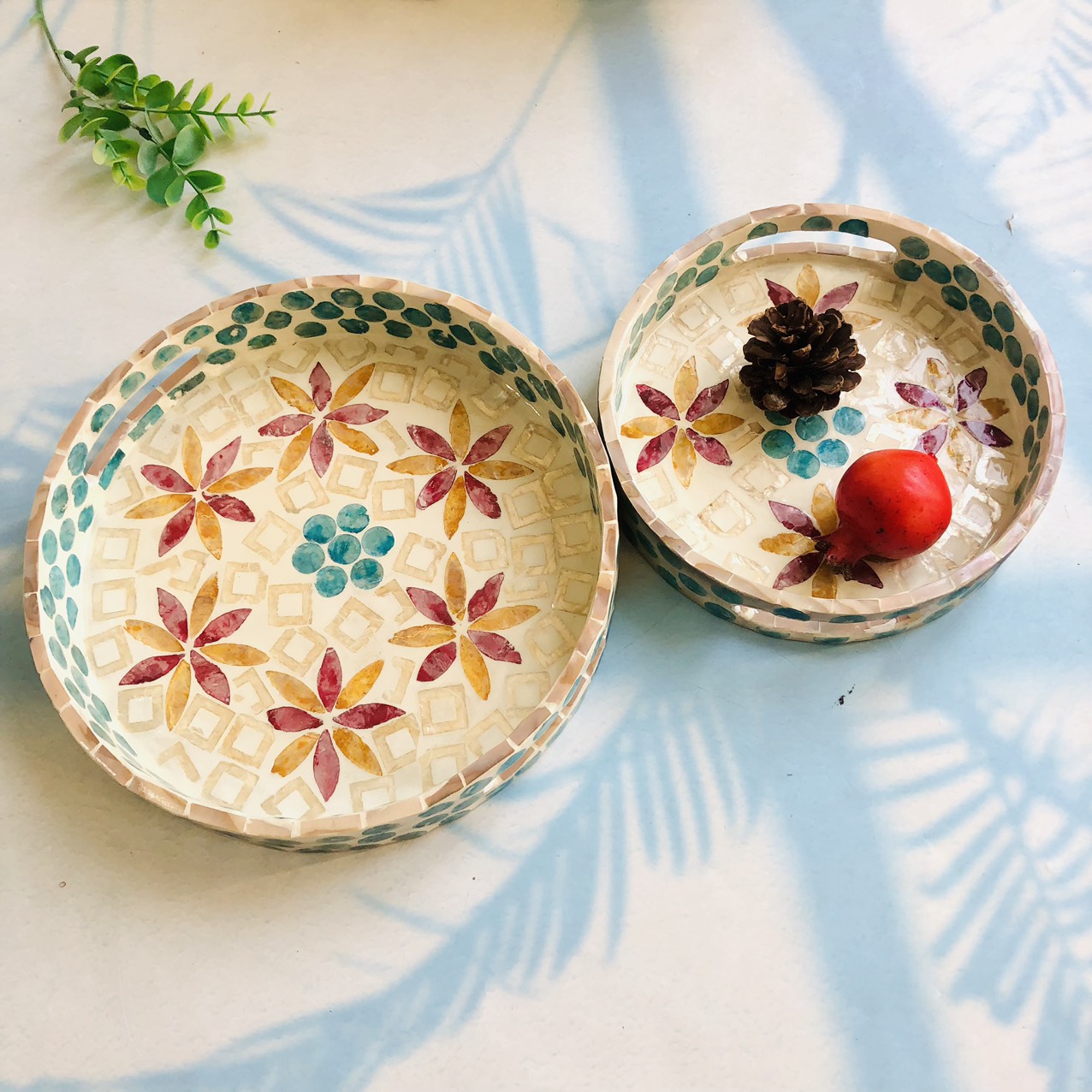 Khay Khảm Trai Tròn, Khay Đựng Trà Bánh, Decor