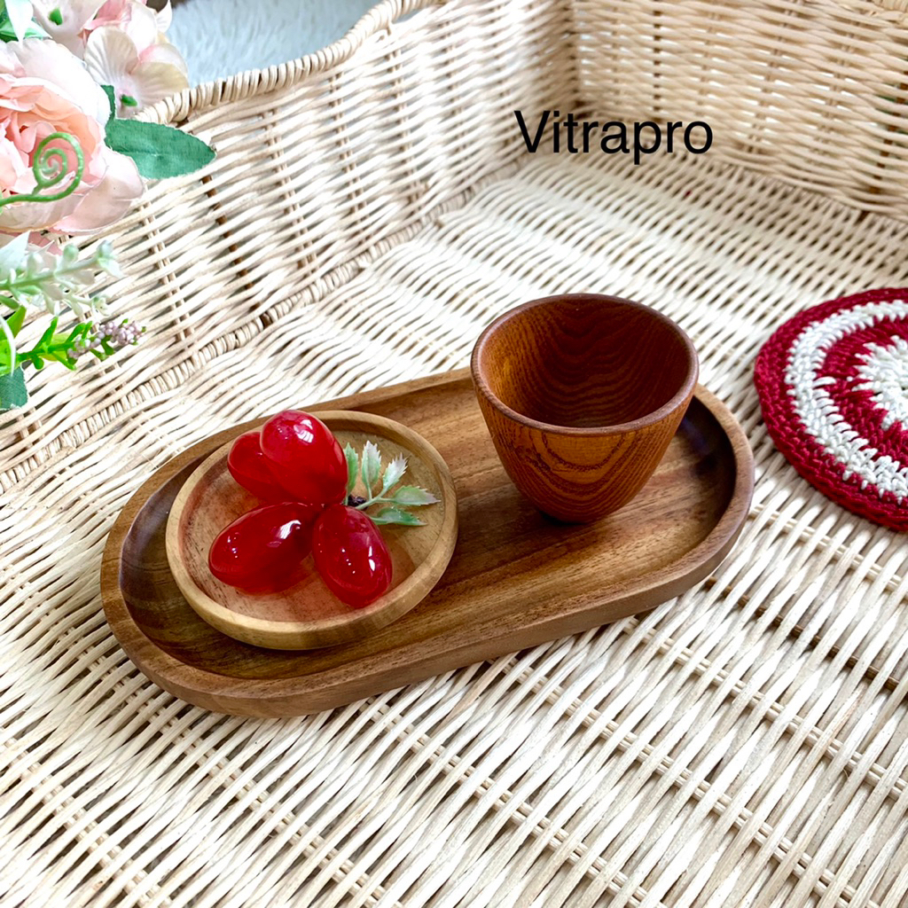 Khay gỗ oval keo nhỏ đựng trà bánh