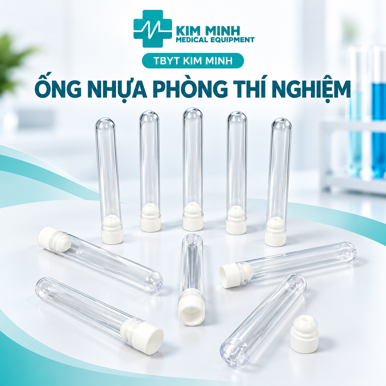 Ống nghiệm nhựa PS 5ml nắp trắng có nhãn TBYT KIM MINH