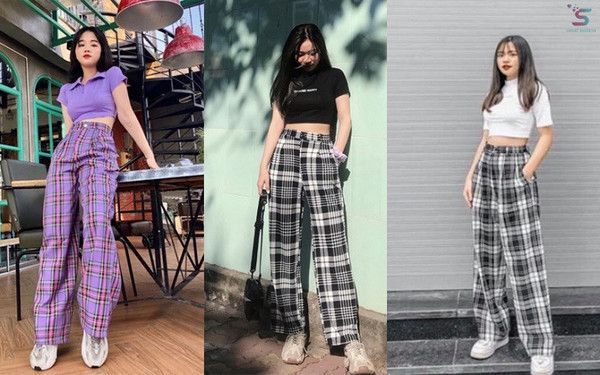 Quần baggy caro với áo croptop