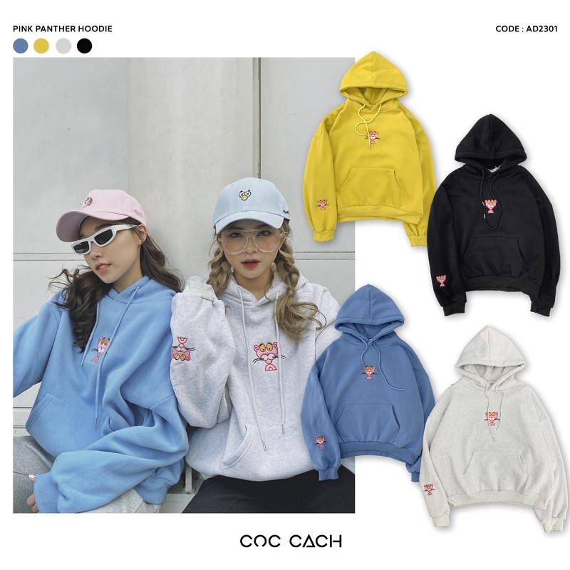Áo hoodieỉ Pink Panther - Xám - Free size