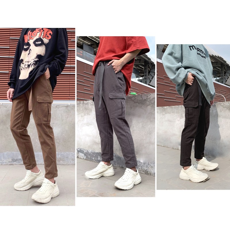 Quần kaki túi hộp kèm belt #1236 - Nâu - M