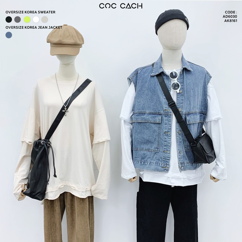 Áo khoác jeans gile oversize - Xanh - Free size