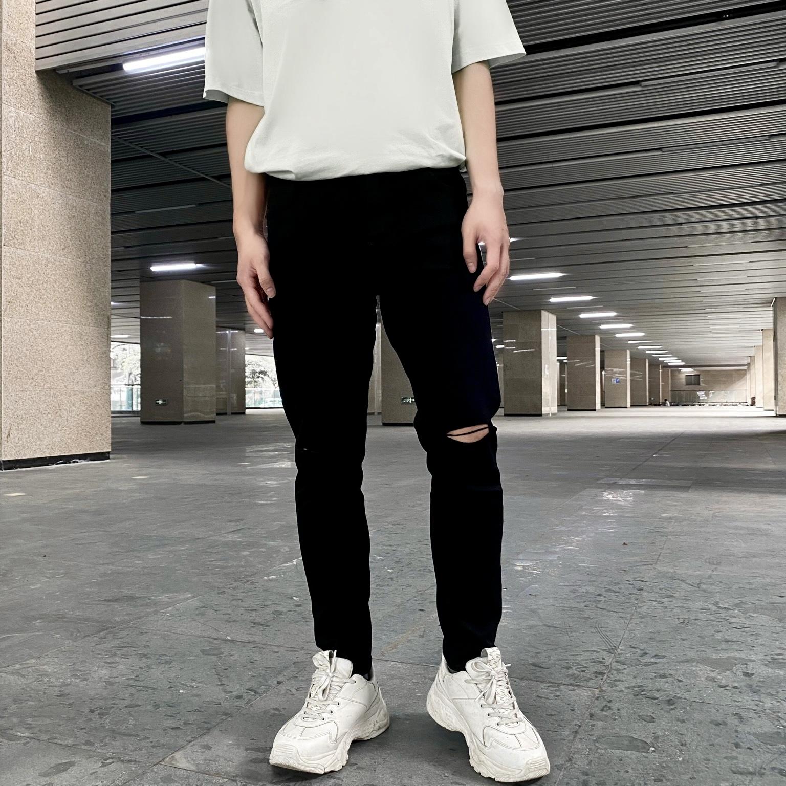 Quần jeans rách gối cao cấp #15 - Đen - 28
