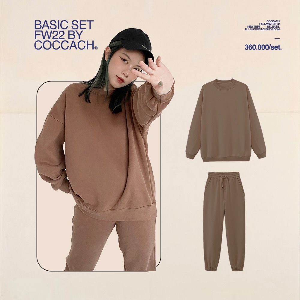 Set bộ nỉ unisex cao cấp - Nâu - Free size
