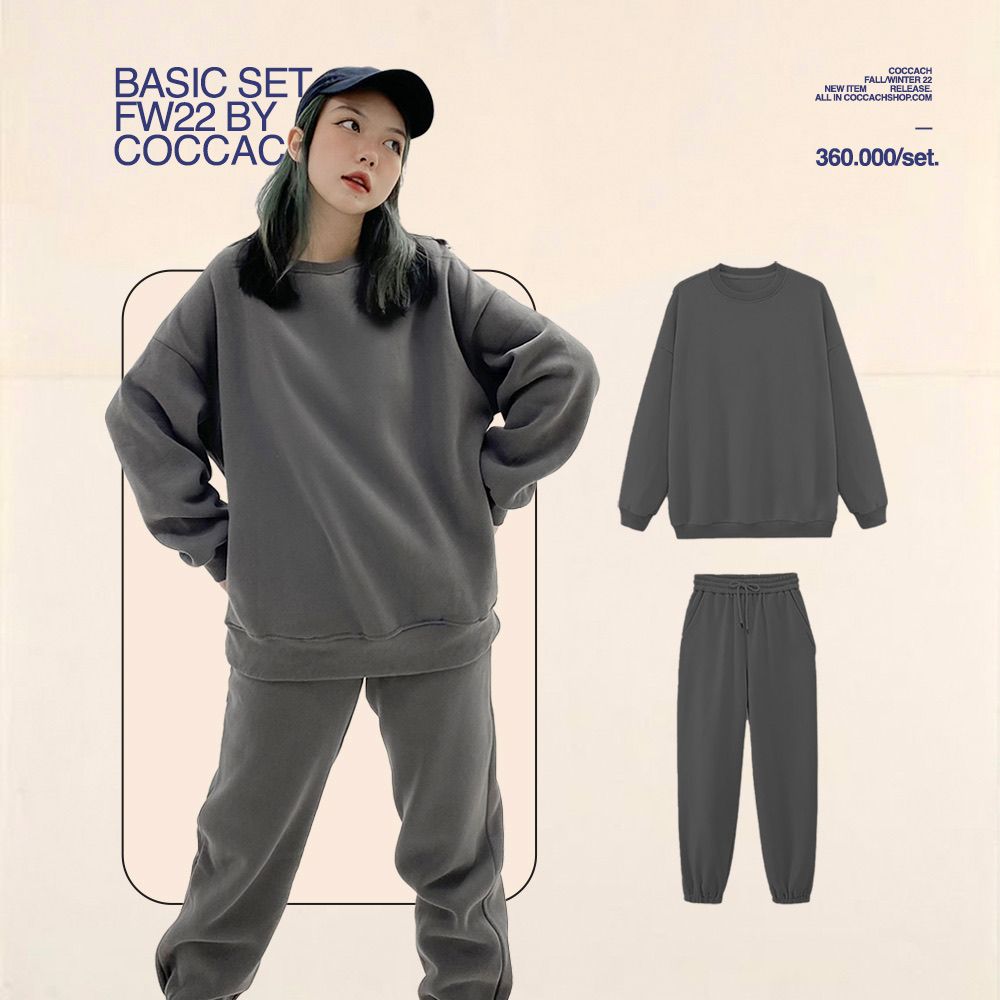 Set bộ nỉ unisex cao cấp - Xám đậm - Free size