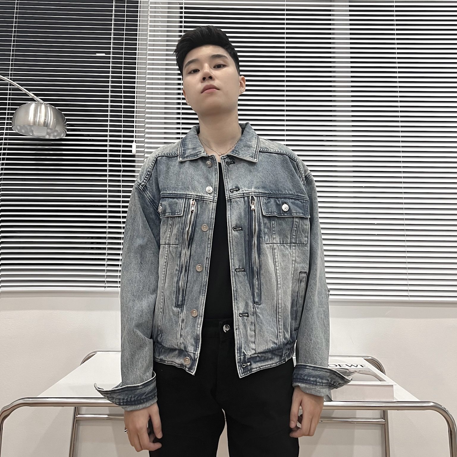 Áo khoác jeans khoá unisex cao cấp - Xanh - XL