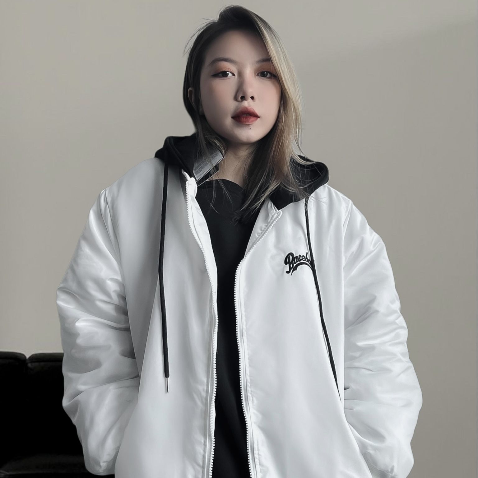 Áo khoác phao BASE BALL cao cấp - Xám - Free size