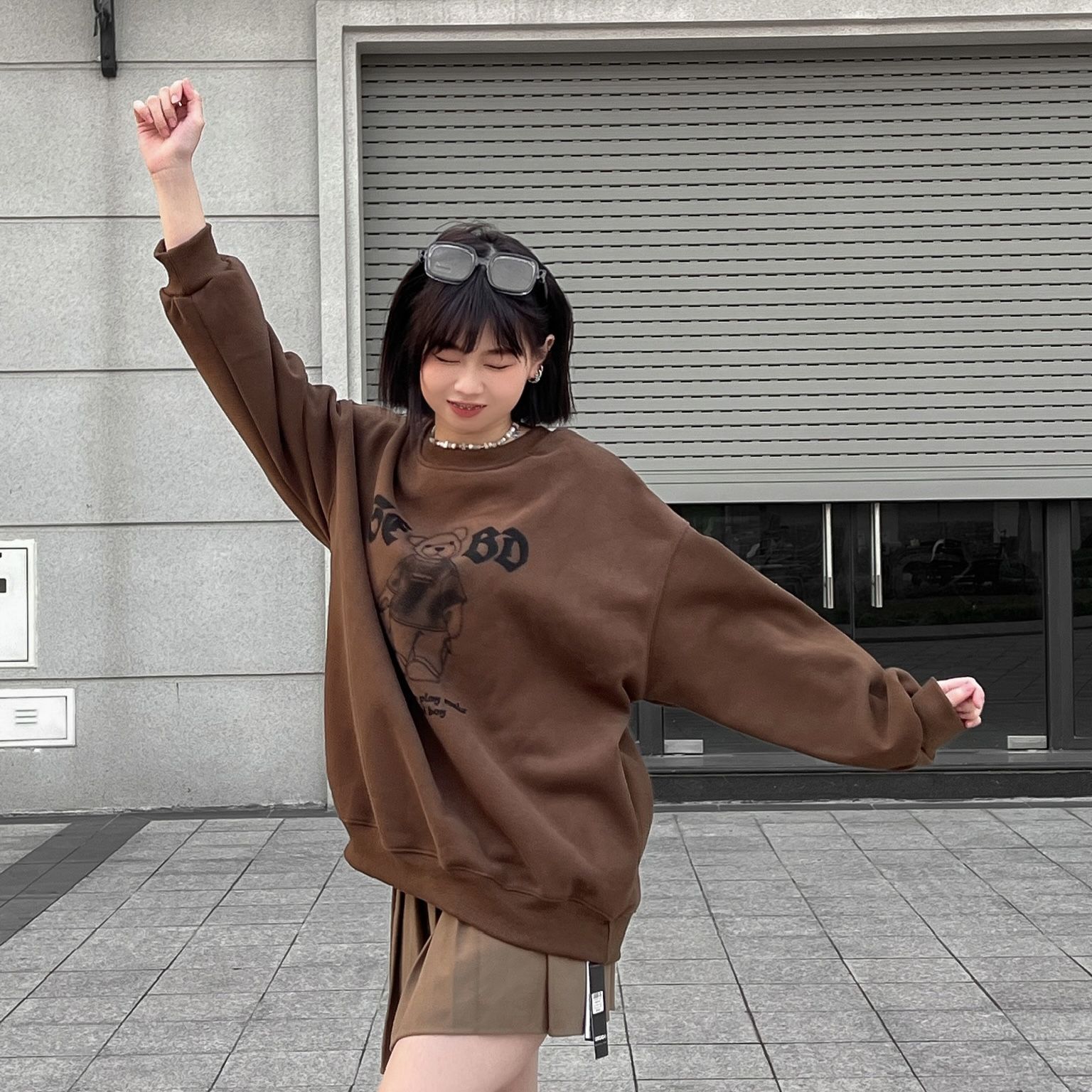 Áo sweater nỉ bông BEAR cao cấp - Xanh rêu - Free size
