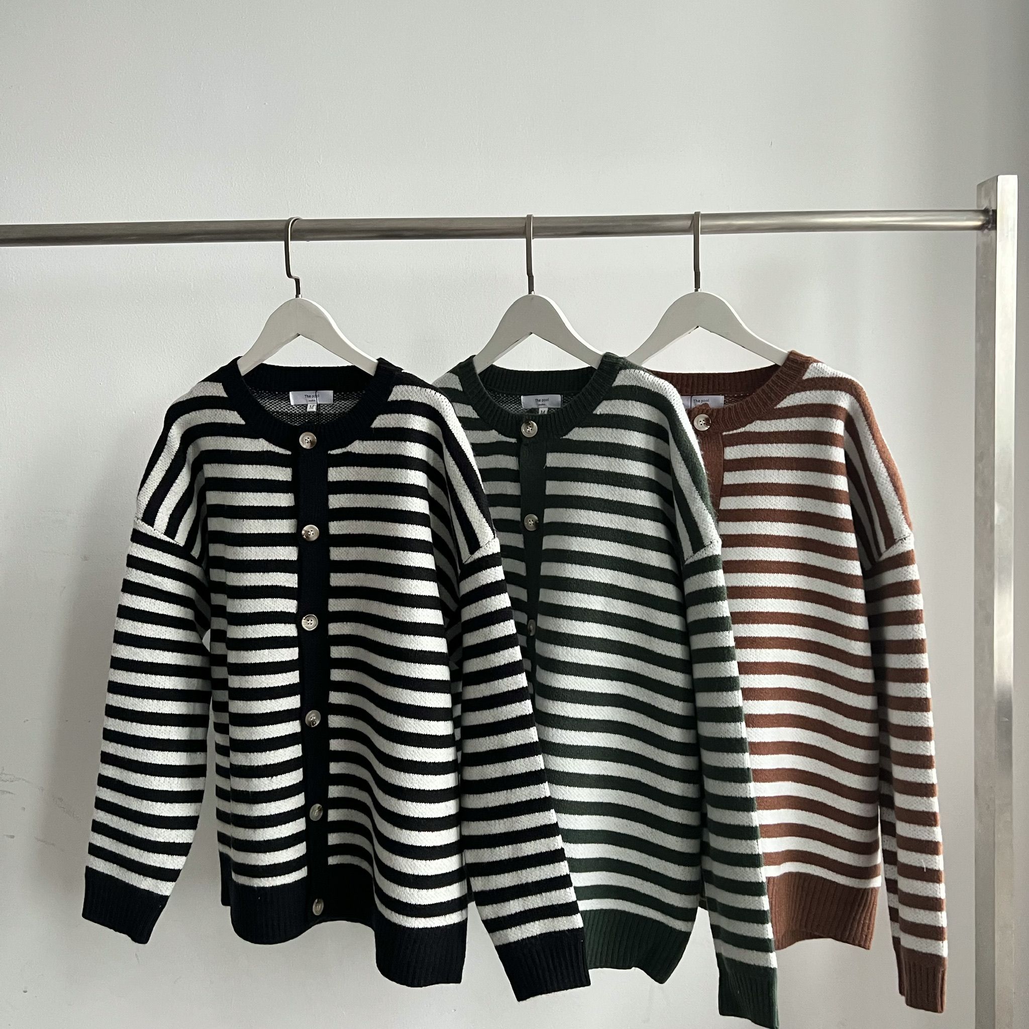 Áo khoác len unisex kẻ ngang cao cấp - Nâu - L