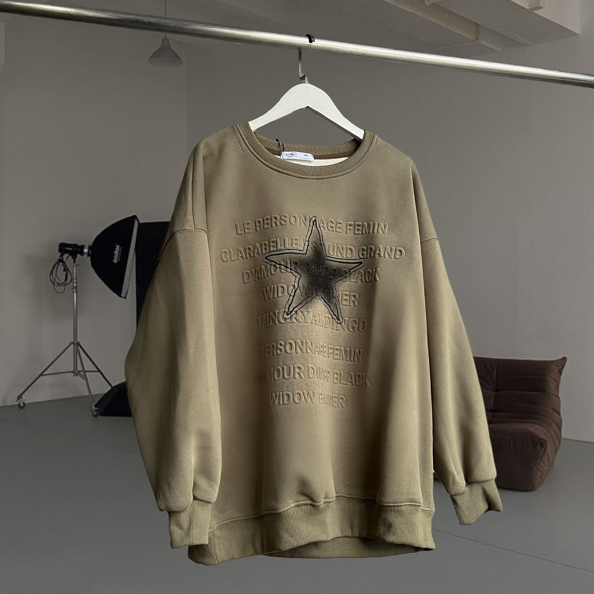 Áo nỉ sweater STAR cao cấp - Xanh rêu - Free size