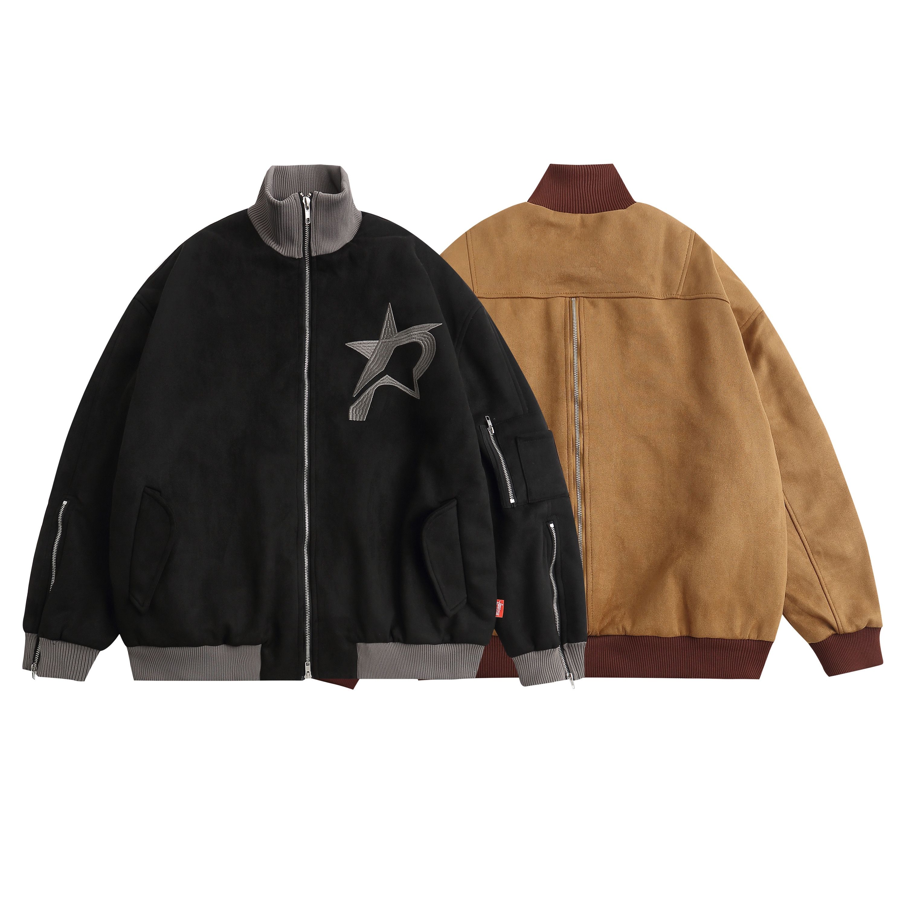 Áo khoác unisex da lộn thêu cao cấp - Đen - L
