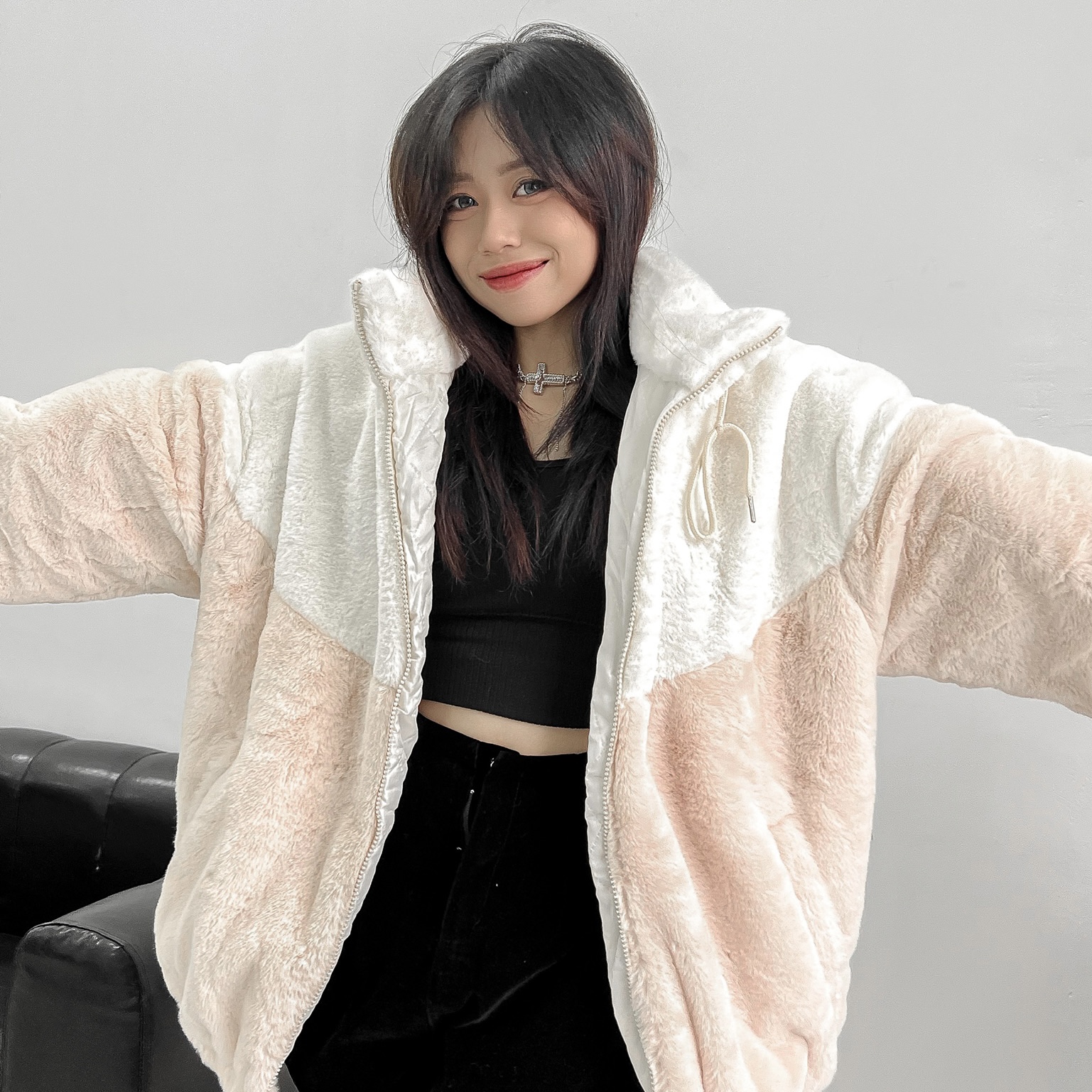Áo khoác lông unisex 2 màu cao cấp - Be - Free size