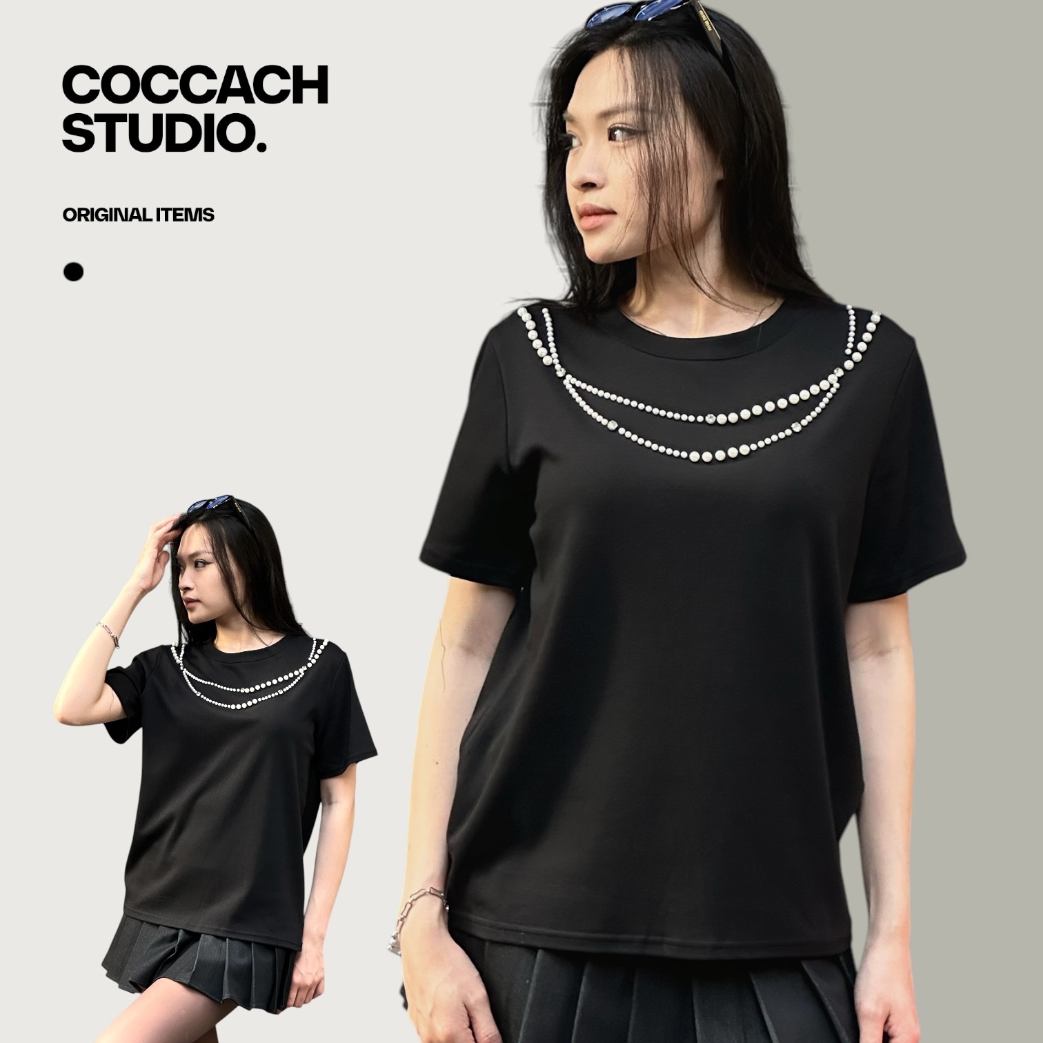 Áo thun dây cổ ngọc trai cao cấp