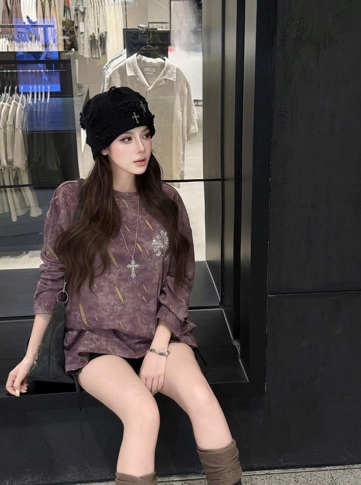 Áo thun dài tay CH unisex cao cấp AN-2809 - Tím - Free size