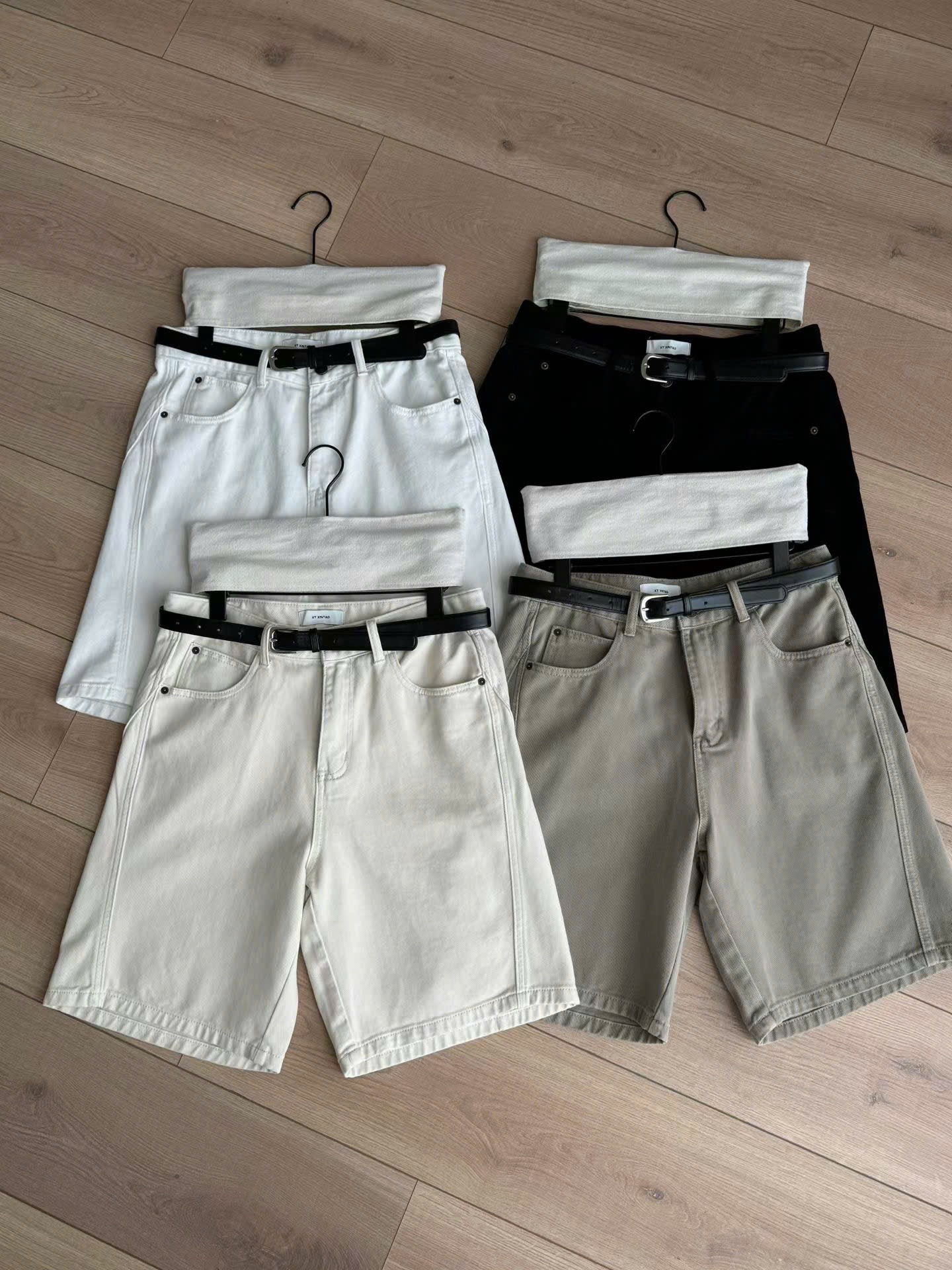 Quần shorts jeans kèm belt unisex cao cấp