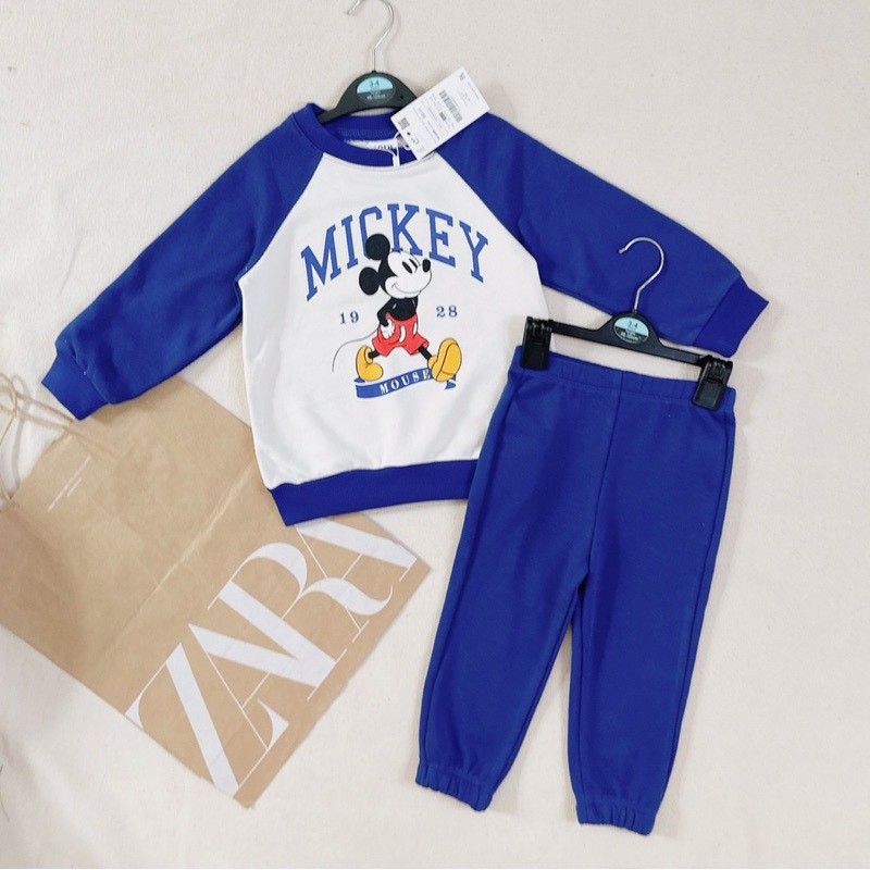 BỘ THUN NỈ BÔNG MICKEY XANH DƯƠNG VNXK
